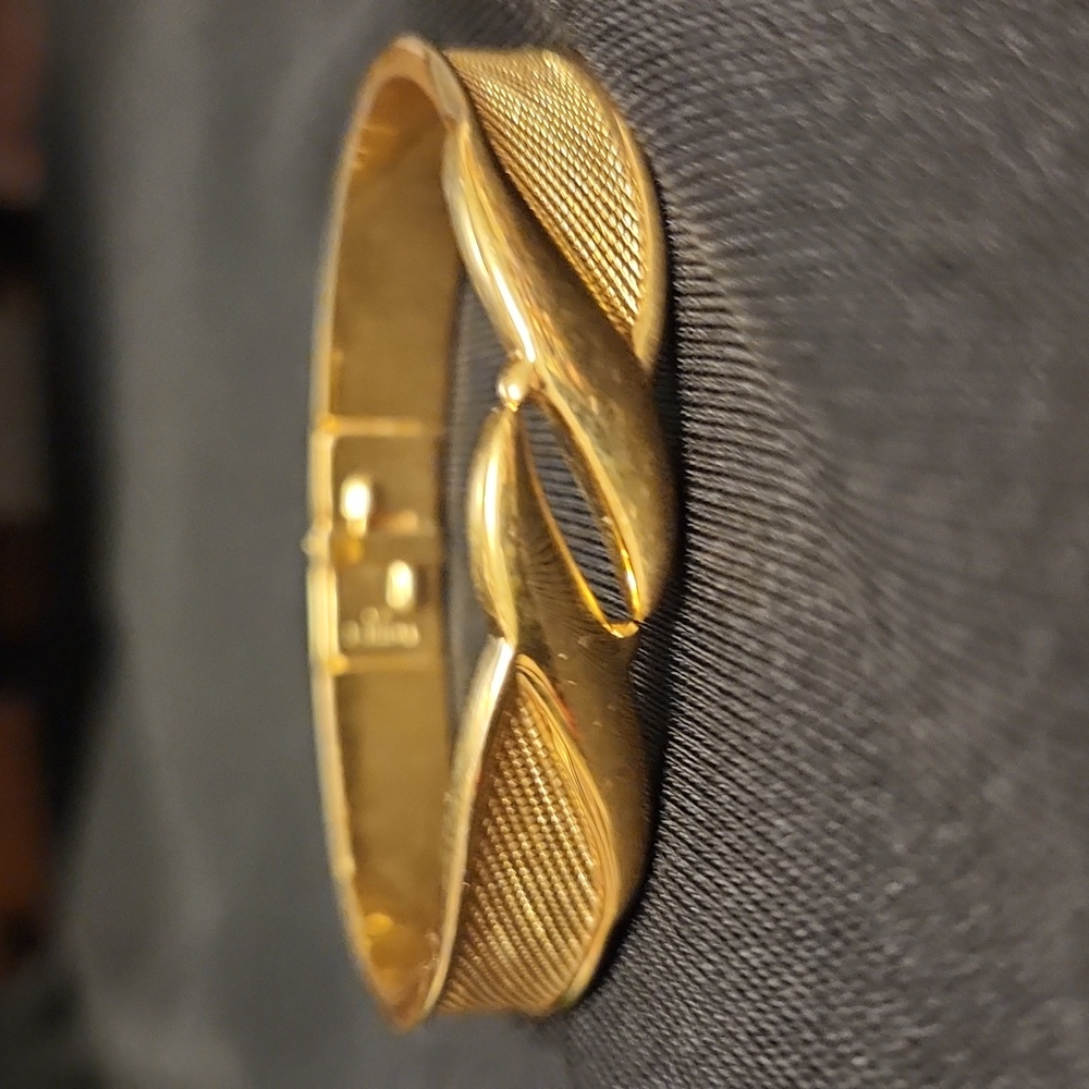 Monet Textured Gold-tone Hinged Clamp Bracelet